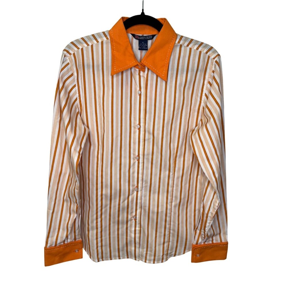 NWT Raw Blue Striped Button-Up Shirt Sz XL Retro Vintage Style Long Sleeve